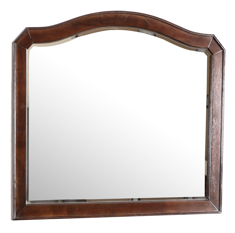 Glory Furniture Triton mirror in cappuccino finish with a sleek rectangular design and modern frame, hanging on a wall.