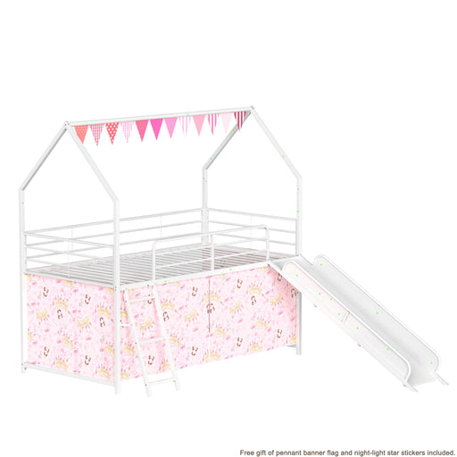 Jack - House Loft Bed With Slide And Curtain Set - R&R Furniture Gallery (Fountain Valley, CA)