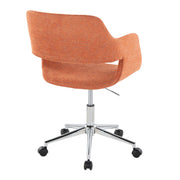 Lumi Source Margarite contemporary office task chair with black mesh back and cushioned seat, adjustable armrests, on a swivel base.