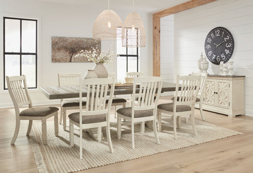Signature Design by Ashley Bolanburg 8-piece dining room set with a table, chairs, and matching wood finish.