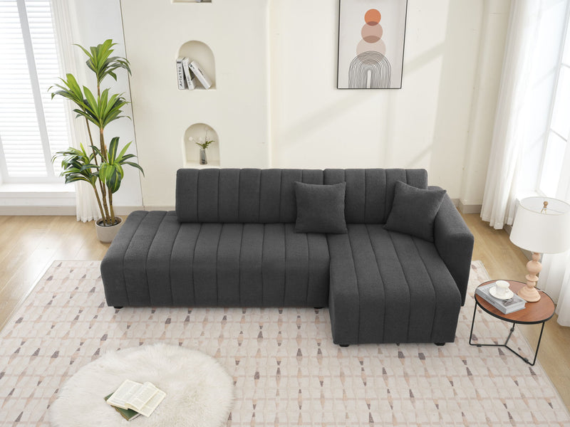 Urban Retreats Jessica lamb wool sectional sofa with chaise, stationary sectional in soft beige with plush cushions and modern design.