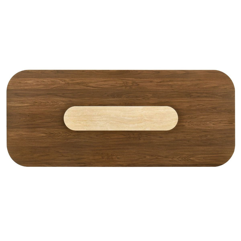 Kyree walnut dining table by ACME with a sleek wooden surface and sturdy legs, ideal for modern dining rooms.