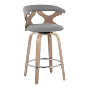 Set of two Lumi Source Gardenia mid-century modern counter stools with swivel seats and wooden legs, ideal for kitchen counters.