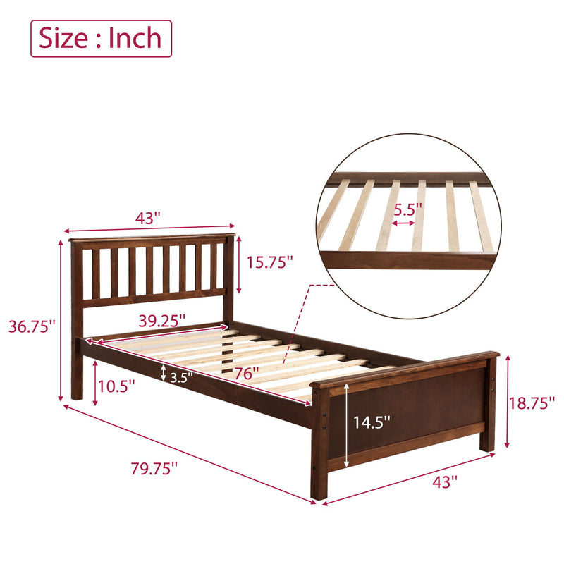 DreamHaus platform bed with headboard, footboard, and wood slat support, showcasing a sturdy wooden frame and modern design.