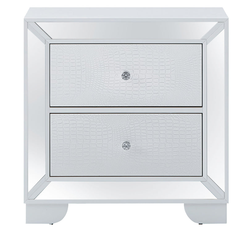 Contemporary silver champagne accent nightstand by Glory Furniture with particle board finish, featuring a sleek modern design.