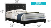Upholstered Caldwell bed by Glory Furniture with a padded headboard and neutral fabric, in a cozy bedroom setting.