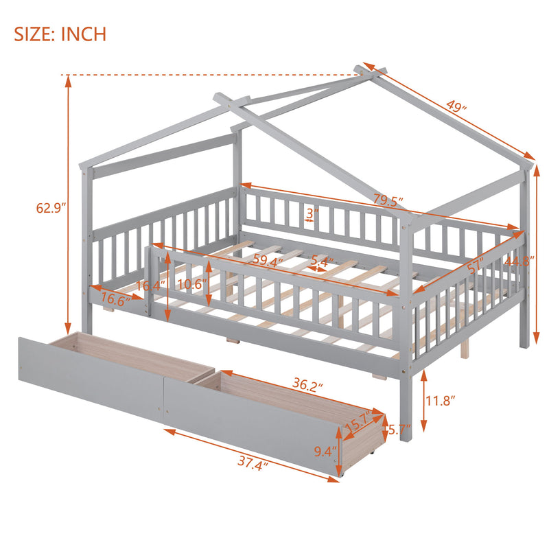 DreamHaus house storage bed with two drawers, wooden frame, cozy design, and functional storage space for kids' bedroom.
