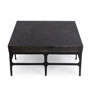 Rust noir Adela coffee table by Classic Home featuring a sleek, modern design with a sturdy metal frame and round wooden top.