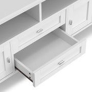 Handcrafted Warm Shaker TV media stand by Simpli-Home with wood finish and storage compartments, designed for modern living rooms.