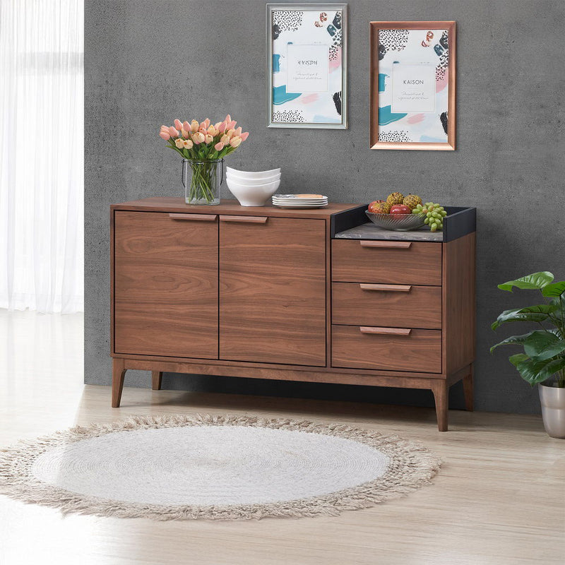 Bevis - Server - Green Fabric & Walnut - R&R Furniture Gallery (Fountain Valley, CA)