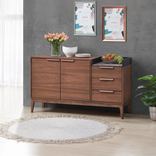 Bevis - Server - Green Fabric & Walnut - R&R Furniture Gallery (Fountain Valley, CA)