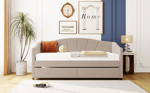 Upholstered Daybed With Two Drawers And Wood Slat - R&R Furniture Gallery (Fountain Valley, CA)
