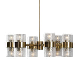 Uttermost Marinot 12-light gold chandelier with elegant curved arms and clear glass globes hanging from a polished gold finish.