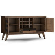 Brown Clarkson sideboard with multiple storage compartments by Simpli-Home, featuring a modern design for living room or dining area.