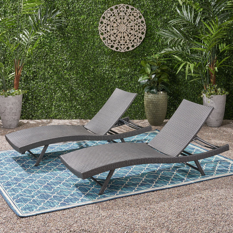 Wicker Chaise With Adjustable Reclining Seats (Set of 2) - Gray - R&R Furniture Gallery (Fountain Valley, CA)
