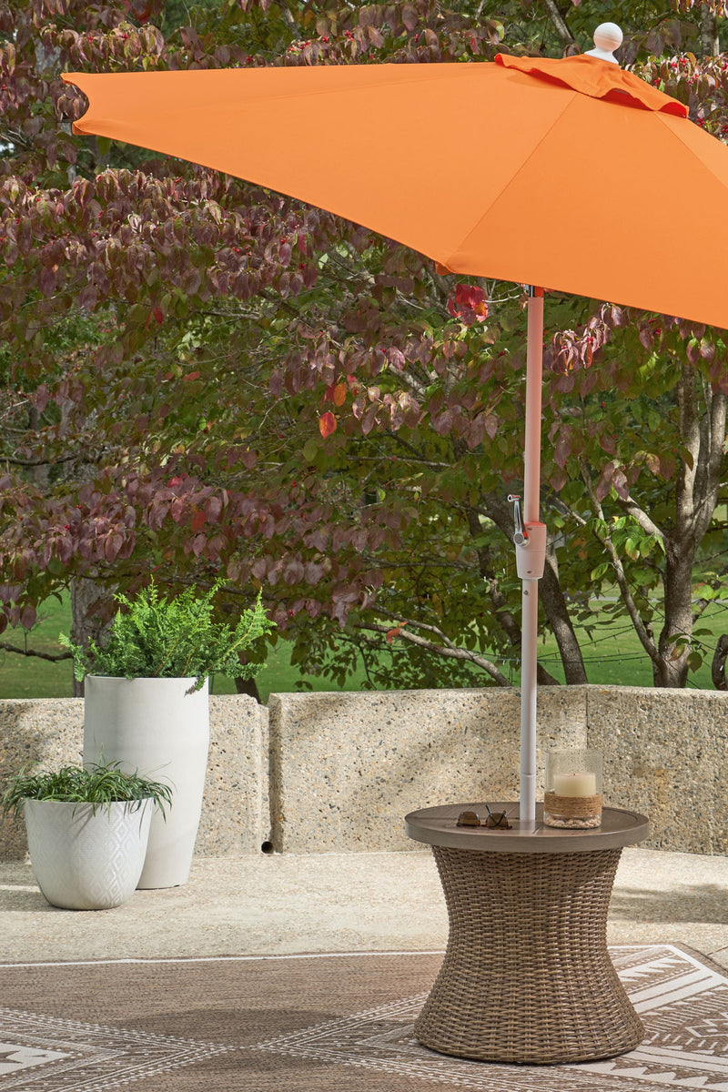Laguna Heights - Round End Table With Umbrella Option - Beige - R&R Furniture Gallery (Fountain Valley, CA)