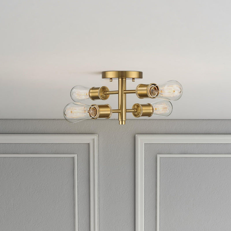Ephemeral - 4 Lights Semi Flush Mount Ceiling Pendant - Antique Brass / Clear / Gold - R&R Furniture Gallery (Fountain Valley, CA)