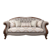 Miyeon - Sofa With 5 Pillows - Fabric & Cherry - R&R Furniture Gallery (Fountain Valley, CA)