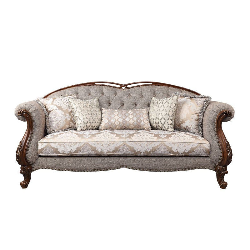 Miyeon - Sofa With 5 Pillows - Fabric & Cherry - R&R Furniture Gallery (Fountain Valley, CA)