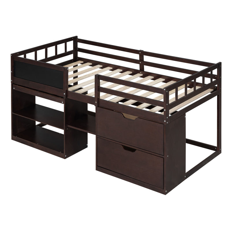 Low Loft Bed With Rolling Desk, Shelf And Drawers - R&R Furniture Gallery (Fountain Valley, CA)