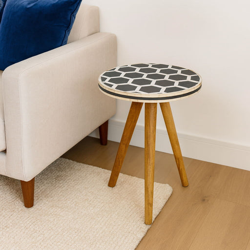 Inlay Bone Tripod Stool - Beige / White - R&R Furniture Gallery (Fountain Valley, CA)