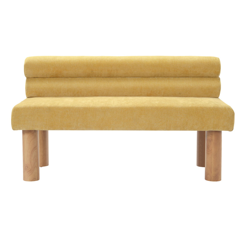 Noble House dining upholstered bench with padded seat and wooden legs, placed in a modern dining room setting