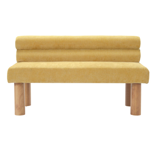 Noble House dining upholstered bench with padded seat and wooden legs, placed in a modern dining room setting
