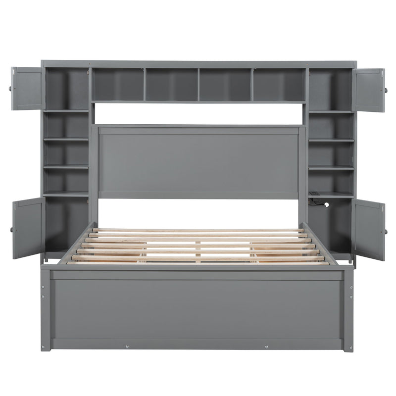 DreamHaus cabinet bed with integrated shelf, storage cabinet, and built-in sockets, showing its sleek, modern design in a contemporary room.
