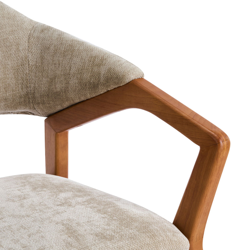 Indoor Upholstered Dining Chair (Set of 2) With Sturdy Frame And Ergonomic Curved Backrest - Oatmeal / Teak - R&R Furniture Gallery (Fountain Valley, CA)