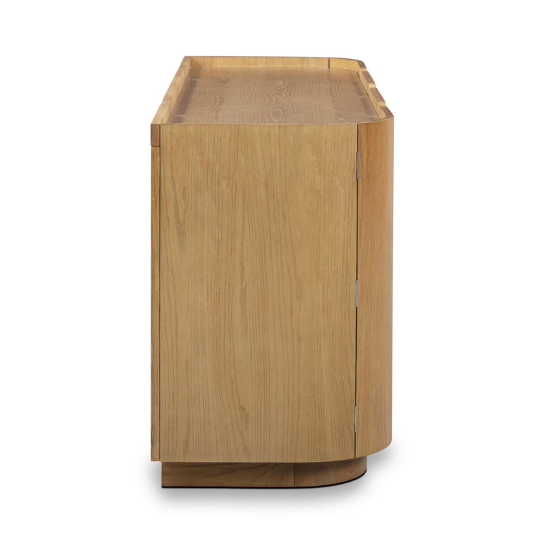 Natural ash Moora 4-door sideboard by TOV Furniture featuring sleek modern design and ample storage space.