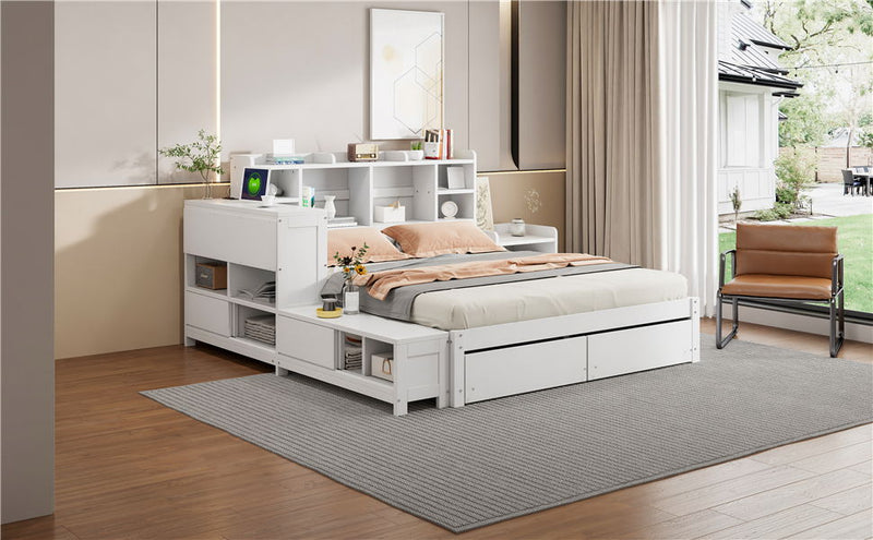 Platform Bed With Multi Functional Storage Space, Nightstand, 2 Drawers, USB Ports And Desk - R&R Furniture Gallery (Fountain Valley, CA)