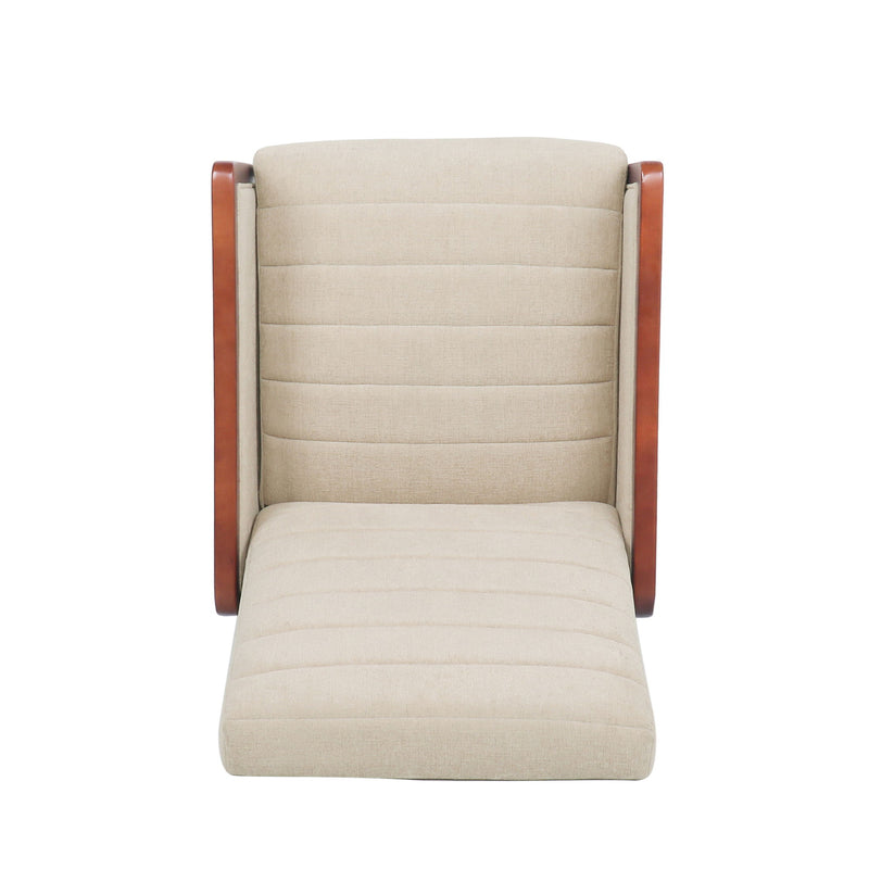 Noble House mid-century modern fabric channel stitch wood pushback recliner with sleek design and plush cushioning.