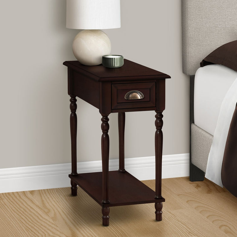 8th Street accent side table with two tiers, storage drawer, traditional style, featuring a stylish and functional design.