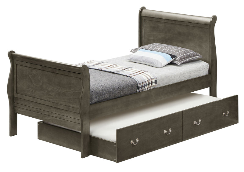 Elegant Glory Furniture trundle bed with a classic design, featuring a wooden frame and a pull-out mattress for versatile sleeping options.