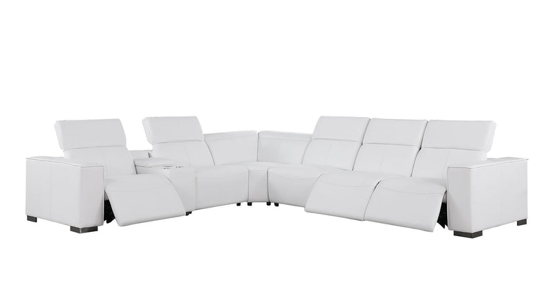 1208 - 7 Piece L-Shaped Leather Reclining Sectional With 3 Power Recliners