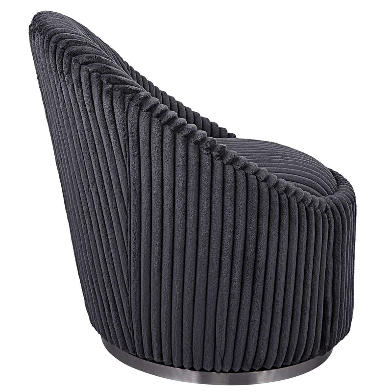 Uttermost Crue Fabric Swivel Chair with cushioned seat, modern design, and sleek upholstery for stylish comfort.