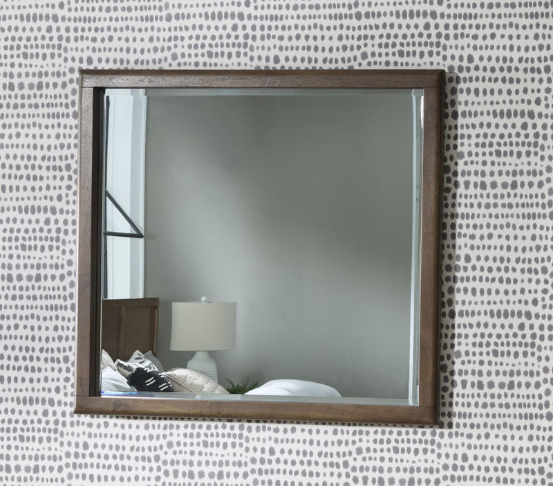 Modus Morris Drs Mirror in Claystone with sleek, modern design and round frame, mounted on wall for stylish bathroom decor.