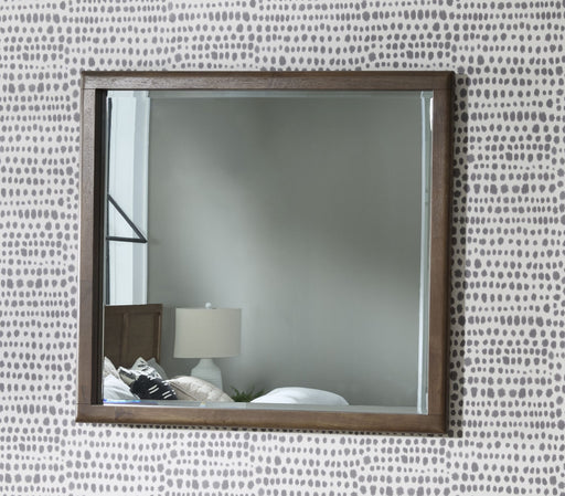 Modus Morris Drs Mirror in Claystone with sleek, modern design and round frame, mounted on wall for stylish bathroom decor.