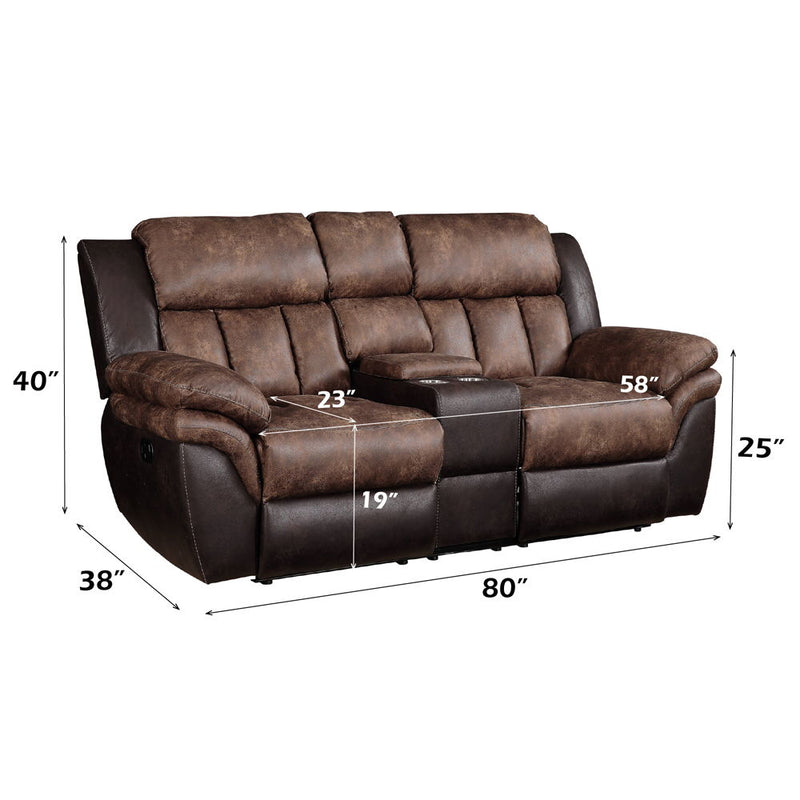 Jaylen - Motion Loveseat With Console - Toffee & Espresso Polished Microfiber - R&R Furniture Gallery (Fountain Valley, CA)