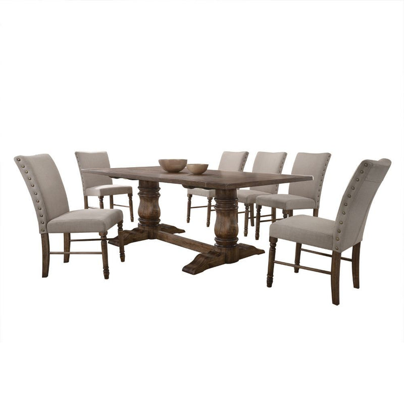 Leventis - Side Chair (Set of 2) - Cream Linen & Weathered Oak - R&R Furniture Gallery (Fountain Valley, CA)