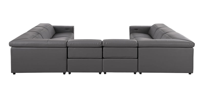 1208 - 8 Piece U Shaped Leather Sectional With 4 Power Recliners & Power Headrest