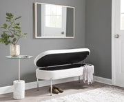 Lumi Source Chloe contemporary glam storage bench featuring a plush upholstered seat and sleek wooden legs.