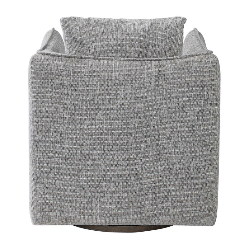 Uttermost Corben swivel chair with plush fabric upholstery, modern design, and a sturdy base, perfect for contemporary living spaces.