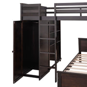 DreamHaus loft bed with twin standalone bed, shelves, desk, and wardrobe, shown in a modern bedroom setting.