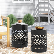 Set of two Noble House Delight powder-coated iron end tables with sleek, modern design for living room or bedroom decor.