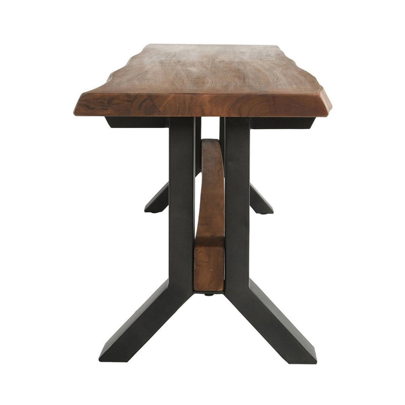 Amber brown Bellamy dining bench by Classic Home with a sturdy wooden frame and cushioned seat, ideal for kitchen or dining room.
