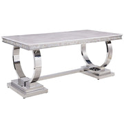Zander - Dining Table - White Printed Faux Marble Top & Mirrored Silver - R&R Furniture Gallery (Fountain Valley, CA)
