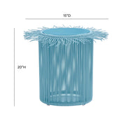 TOV Furniture Rafa outdoor side table with sleek, modern design, featuring a round surface and sturdy legs for outdoor patio use.