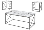 Table Set, Coffee, End, Side, Accent, Living Room, Marble Look Laminate, Contemporary & Modern (Set of 3) - R&R Furniture Gallery (Fountain Valley, CA)