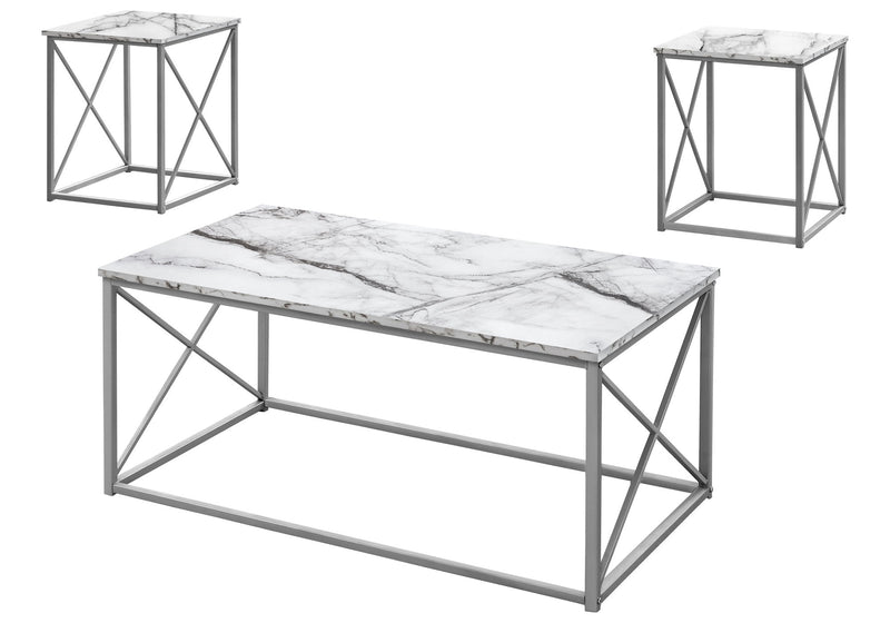 Table Set, Coffee, End, Side, Accent, Living Room, Marble Look Laminate, Contemporary & Modern (Set of 3) - R&R Furniture Gallery (Fountain Valley, CA)